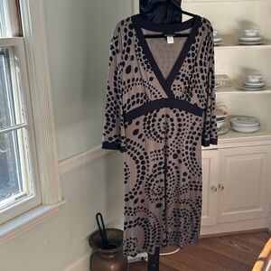 Athleta Clay + Black Dress Dots Mandala Style Clay Brown Gray Green Color EUC